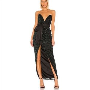 LPA Julieanne Gown in Emerald & Black strapless XXS
